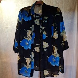 Women's Floral Blouse - Black and Blue